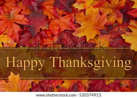 Happy Thanksgiving Greeting, Some fall leaves with text Happy Thanksgiving