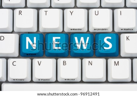 A computer keyboard with blue keys spelling news, Getting your news on the internet