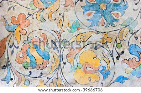 Flower ornament (18 centuries) on a ceiling in the St.Basil's Cathedral (Pokrovsky Cathedral) (1555-1561). Russia. Moscow. Red square.