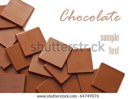 Pieces of chocolate on a white background