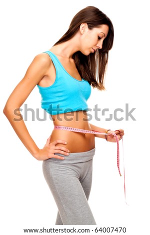 stock photo Slim girl with measuring tape