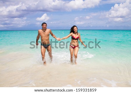 Couple on the beach of sea, love story