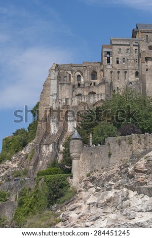 FRANCE, MONT SAINT MICHEL - JULY 29, 2014: Fragment of Mont Saint Michel. Normandy, Department Manche.