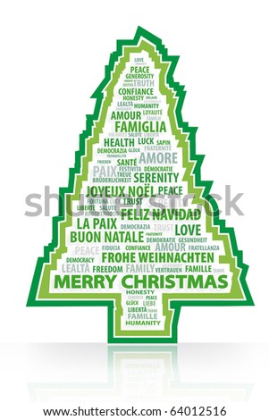 cristmas tree vector illustration with multi languages words