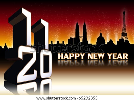 New Year postcard with skyline of Rome, Paris