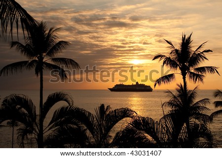 Cruise Ship at sunset in Hawaii