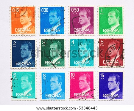 SPAIN - CIRCA 1976-1984: postage stamps with portrait of the Spanish king Juan Carlos I, released from circa 1976 to 1984