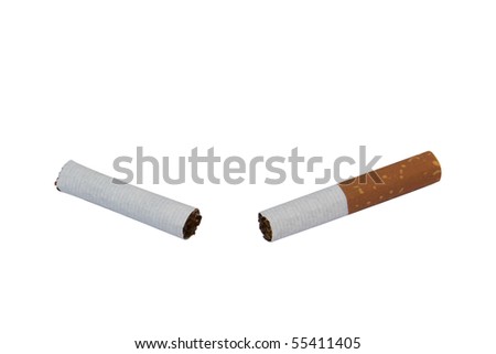 first step to quit smoking, broken cigarette isolated on white