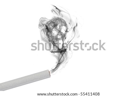 the consequences of smoking shown by a smoke skull coming out of a cigarette; Smoking kills