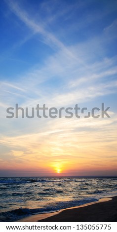 Bright paniramic sunset sky under the sea