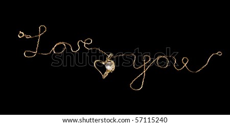 Caption by gold chain with heart-shaped pendant ?love you?