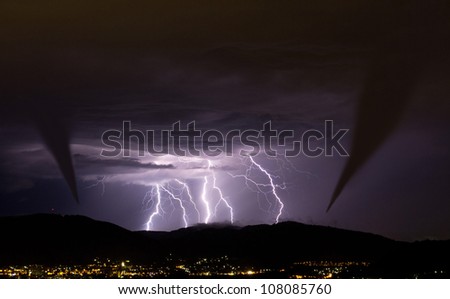 tornado and lightening strike