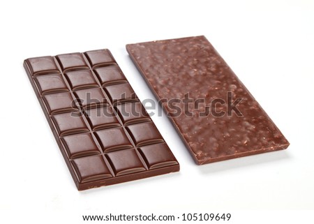 dark chocolate bar on white background