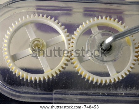 Gears inside a plastic gearbox for lubrication demonstration