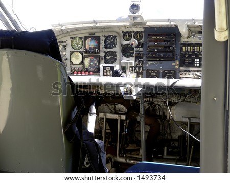 Single engine aircraft cockpit. Skydiving Jump Plane