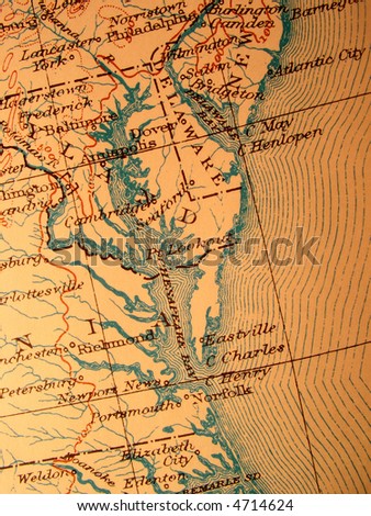Antique map 1916 government-copyright free. Rich paper texture and warm colors make this a nice background or decor print. Centered on Chesapeake Bay