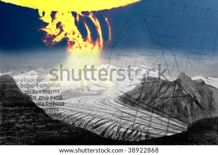 Arctic melting, blazing solar flare melts glacier from old woodcut (OOC)