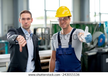 collective bargaining- boss and worker with thumbs up and down