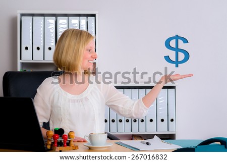 young business woman with dollar sign in the office