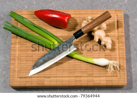 japanese- knife with cooking- ingredient