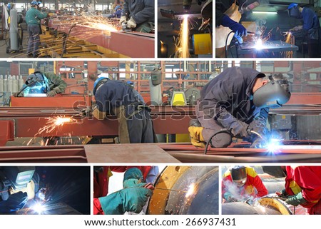 Welders in metal industry, collage