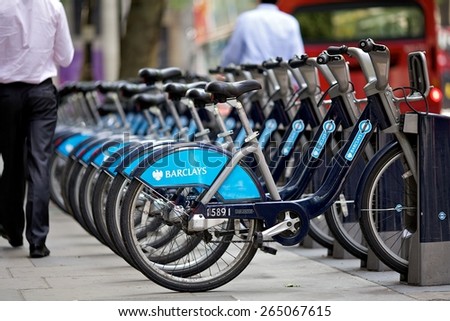 London, UK - June 3, 2013 Bikes for rent in Lodnon