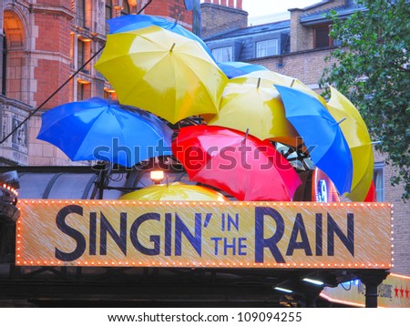LONDON, UK - JULY 16: Singin\' in the Rain musical in Palace Theatre on July 16, 2012, London, UK. Singin\' in the Rain is one of the best musicals ever made, based on famous MGM film.