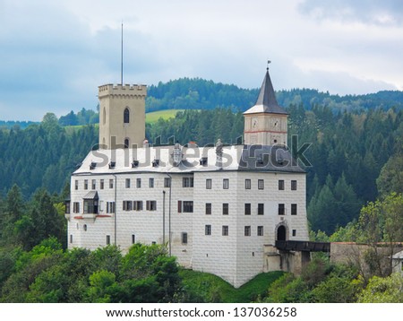 Rozmberk castle, it was founded in 1253. Castle is famous tourist attraction in South Bohemia, Czech republic, EU.