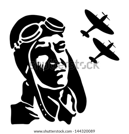 Fighter pilot watching his squadron on the sky Vintage vector illustration Fighter pilot watching his squadron on the sky Vintage vector illustration