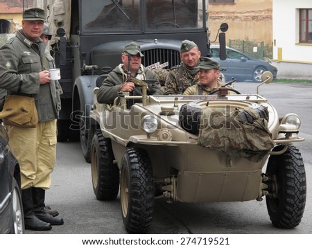 DOBRANY, CZECH REPUBLIC - MAY 2, 2015: German Volkswagen Typ 166 Schwimmwagen. Liberation festival to 70th Anniversary of the Liberation by the US Army and the End of the Second World War in Europe.