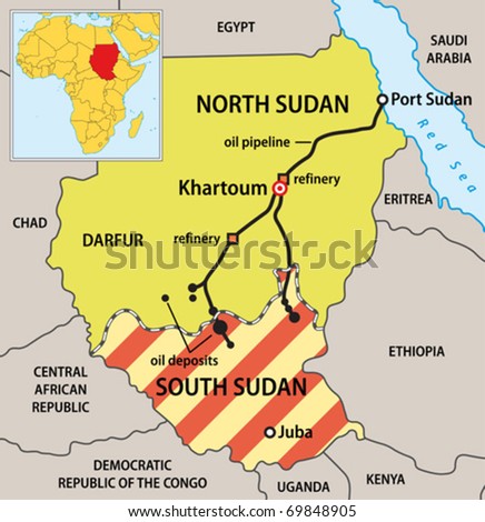 map of sudan africa. stock vector : Sudan political