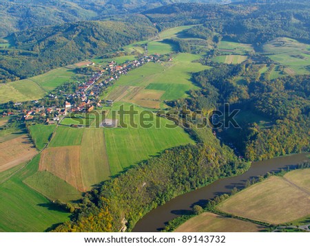 Aerial photo of countryside. A farmland in central Europe. West Bohemia, European union.