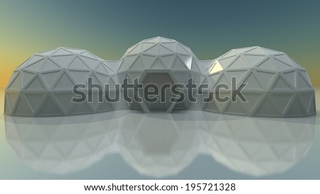 Group of Geodesic Domes Render