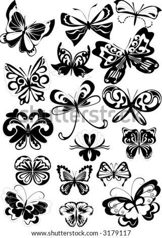 Black And White Butterfly Clipart. stock vector : set of lack