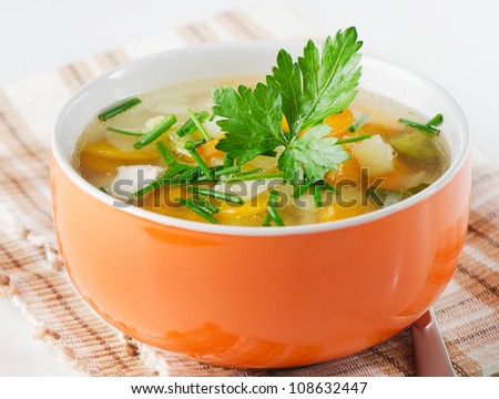 Bowl of vegetable chicken  Soup
