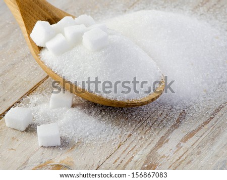 Sugar On Wooden Table . Selective Focus