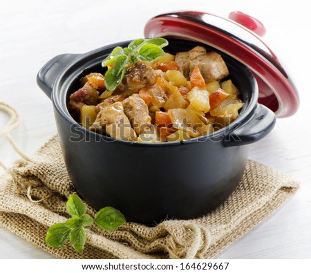 Vegetable and meat stew .Selective focus