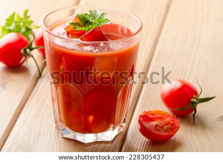 Tomato Cocktail  with   fresh herbs. Selective focus