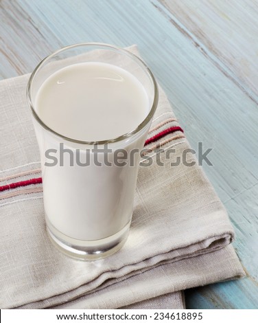 Glass of milk  on wooden table. Selective focus