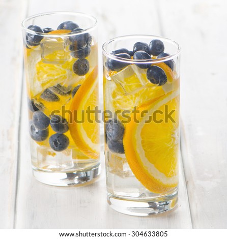Healthy detox water with orange and blueberries