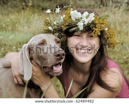 happy woman and dog