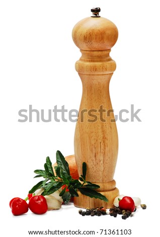Pepper mill,vegetables  and black peppercorn