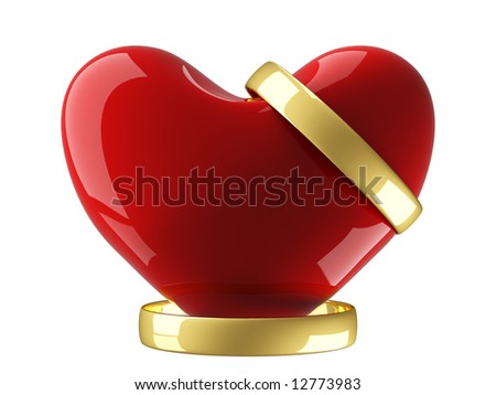 stock photo Heart with wedding rings on a white background 3D image