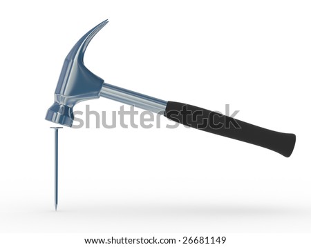 Clip Art Hammer And Nail. stock photo : hammer in nails.