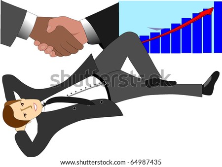 Illustration vector of business concept of businessman lying down having relax and handshake and graph
