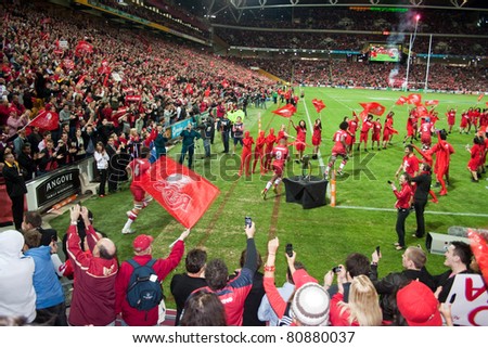 BRISBANE, AUSTRALIA – JULY 10: The Queensland Reds run out onto Suncorp Stadium ahead of their Super Rugby Grand Final Victory against the New Zealand Crusaders on July 10 2011 in Brisbane.
