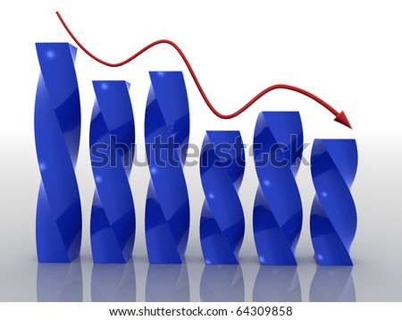 Graph of recession swirling blue boxes and the red line on a mirror background