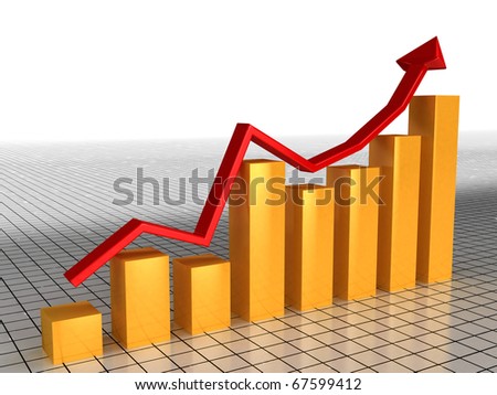 Economic growth charts from the red arrow and orange boxes on the glassy 3