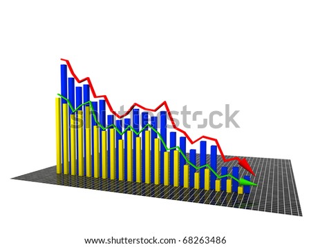 Economic losses schedule of yellow and blue boxes and red and green arrows on the surface of ceramic tile â??1