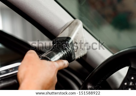 Auto car service cleaning car, cleaning and vacuuming leather